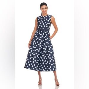 KAY UNGER TINSLEE TEA LENGTH
DRESS NAVY POLKA DOT‎ SIZE 4